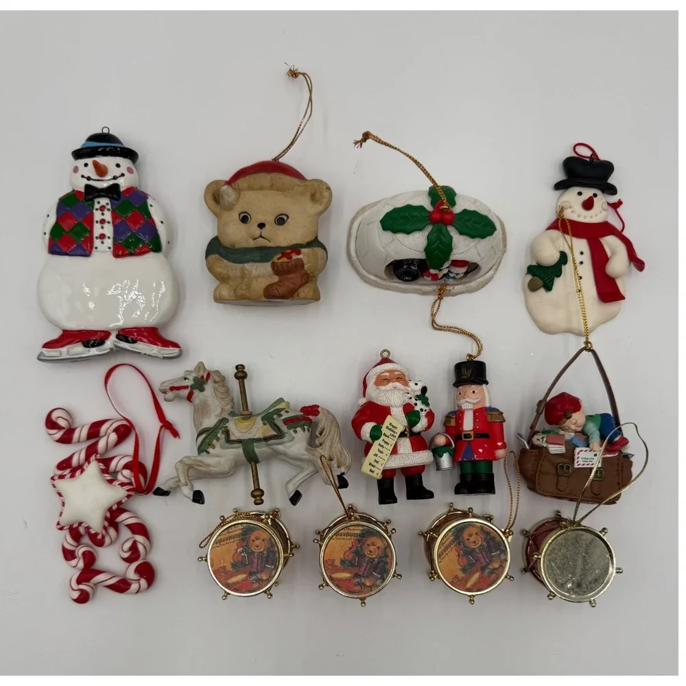 Vintage Christmas Ornament Mixed Lot 13pc Snowman Santa Drums Nutcracker 90s